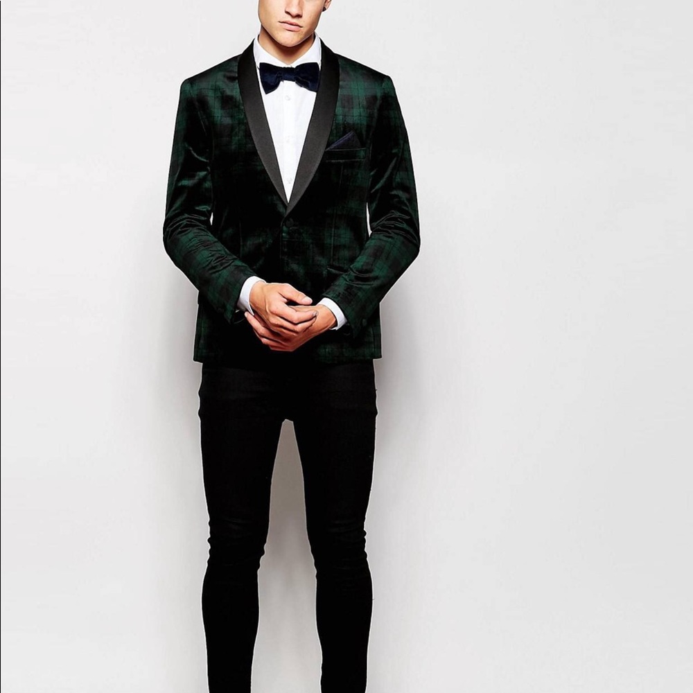 French Connection Green Plaid Smoking Jacket - Picture 4 of 5